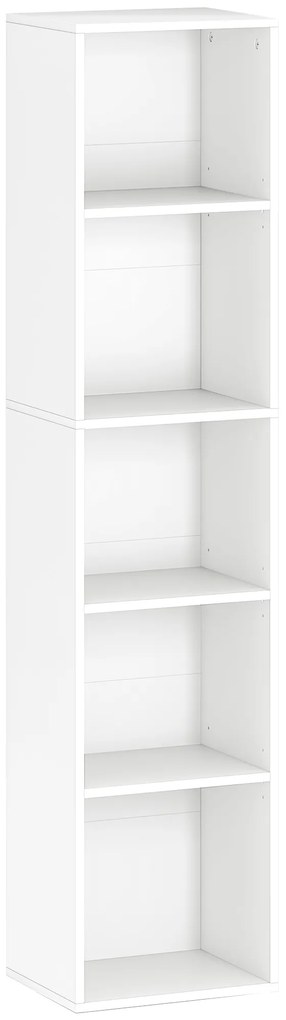 HOMCOM Bibliotecă etajeră de depozitare 5 nivele cu rafturi reglabile pentru sufragerie, dormitor, birou, 30x24x133,5cm, alb | Aosom Romania