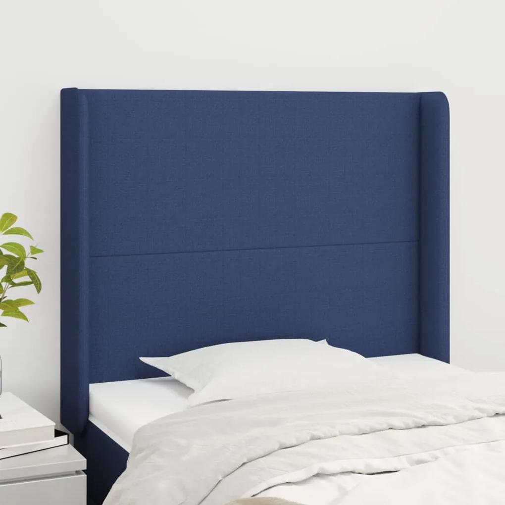 3119280 vidaXL Tăblie de pat cu aripioare, albastru, 83x16x118/128 cm, textil