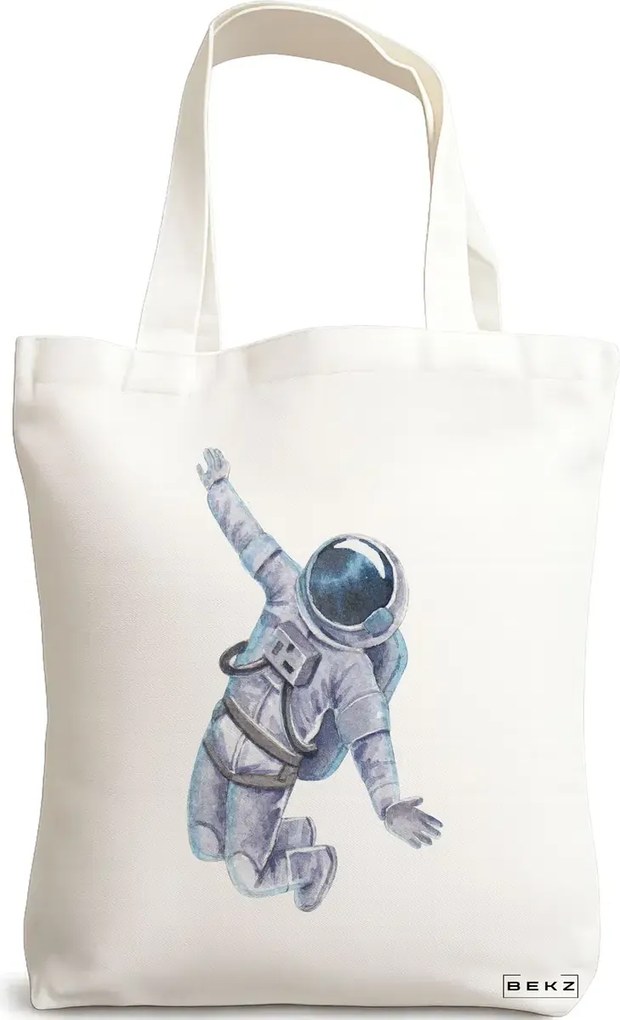 Sacosa de Panza pentru Cumparaturi, Geanta Tote, model Astronaut, 38x34.5 cm, Alba, BEKZ®