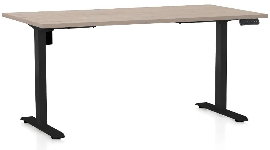 Masa inaltime reglabila OfficeTech B, 160 x 80 cm, bază neagră, stejar