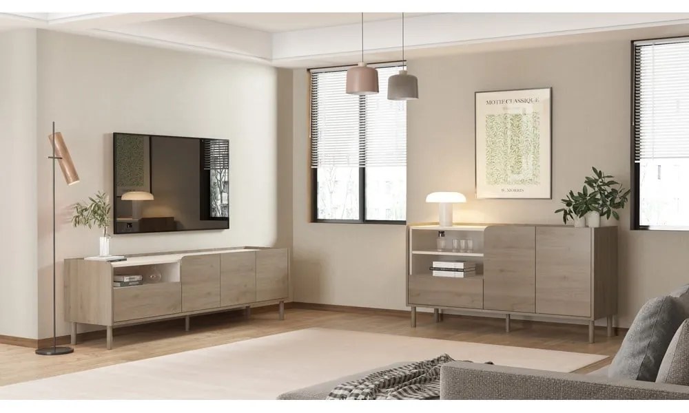 Comodă TV în culoare naturală cu aspect de lemn de stejar 180x55,5x44 cm Monza – Marckeric