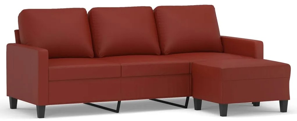 3153357 vidaXL Canapea cu 3 locuri și taburet, roșu vin 180 cm piele ecologică