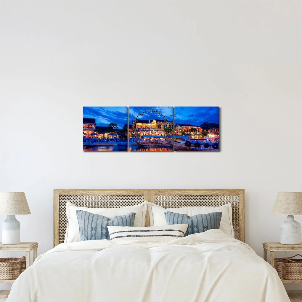 Tablou - Orașul de noapte Hoi An, Vietnam (cu ceas) (90x30 cm)