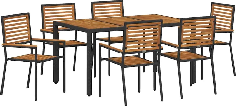vidaXL Set de masă pentru grădină 7 pcs Negru și Maro poliratan