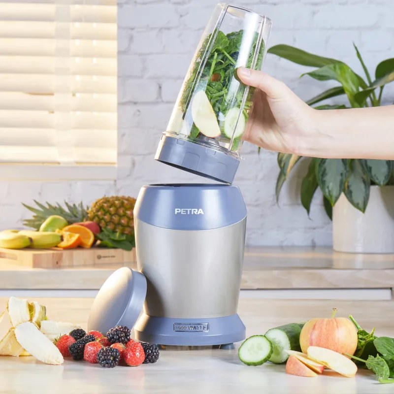 Petra NutriMax blender, 6 lame, 1000W, vas 1 l, fără BPA, gri/albastru