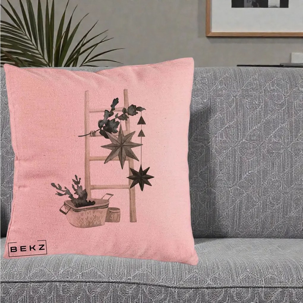 Perna Decorativa Scara Scandinavica cu Stele, 40x40 cm, Roz, Husa Detasabila, Perna Inclusa, BEKZ®