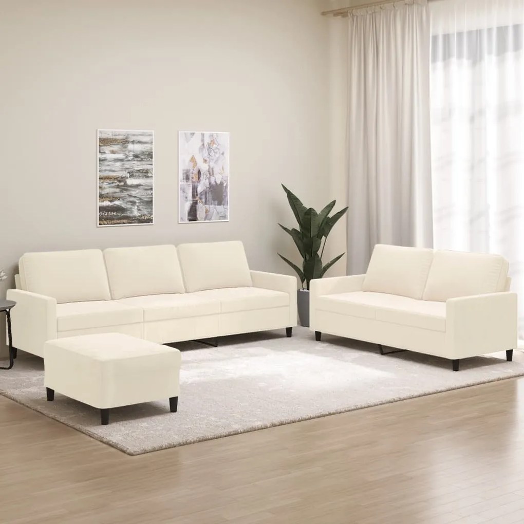 3153869 vidaXL Set de canapele cu perne, 3 piese, crem, catifea