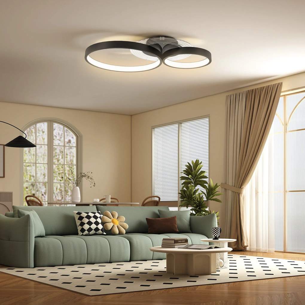 HOMCOM Lampă de tavan LED Modernă cu Intensitate Reglabilă, Putere 40W, Negru | Aosom Romania