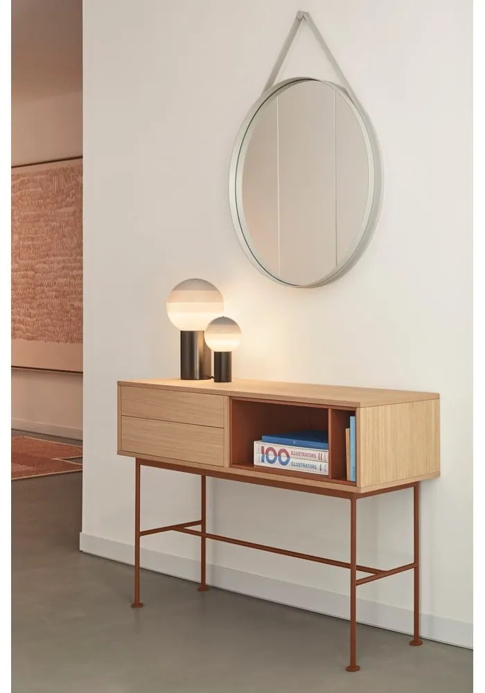 Consolă cu aspect de lemn de stejar Teulat Yoko, roșu cărămiziu