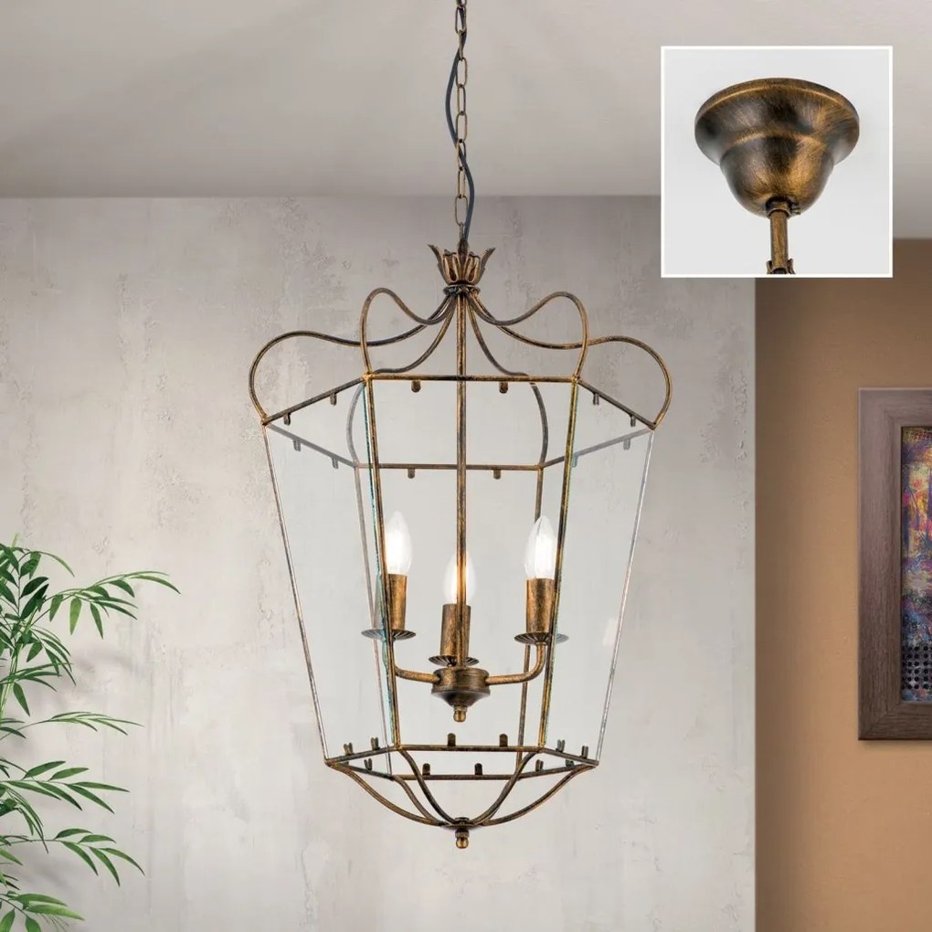Lustra / Pendul design rustic Manto Latern HL 6-1532/3 Antik-gold OR