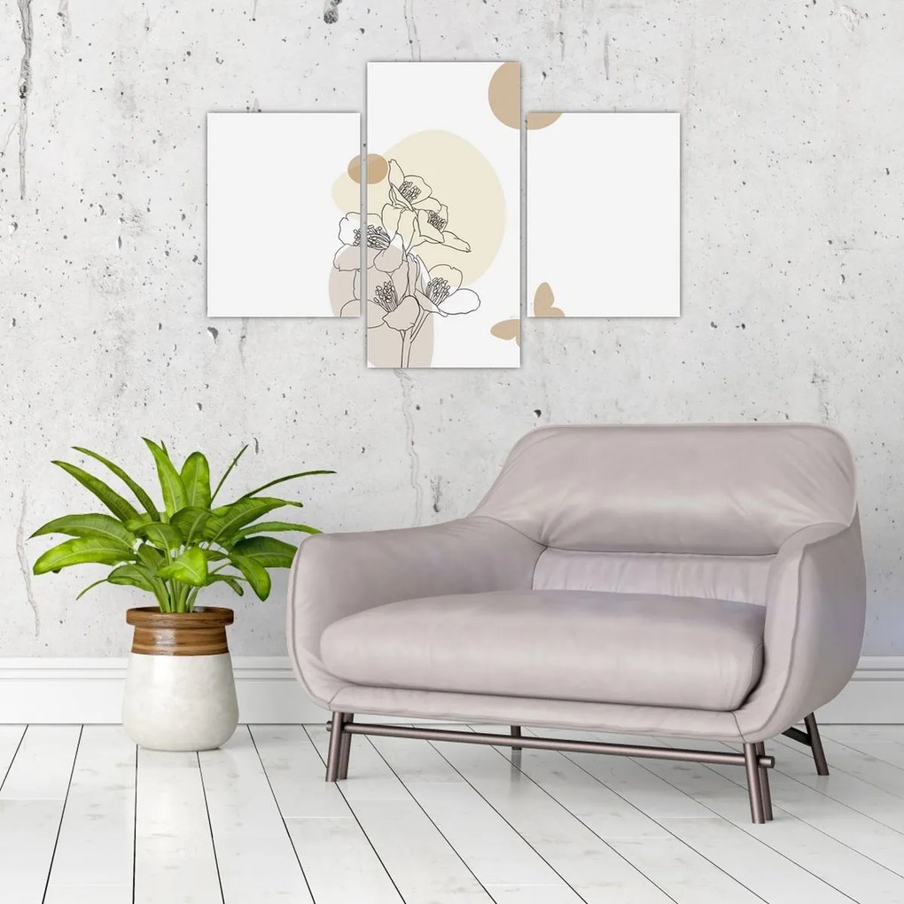 Tablou - Flori bej cu fluture N⁰4 (90x60 cm)