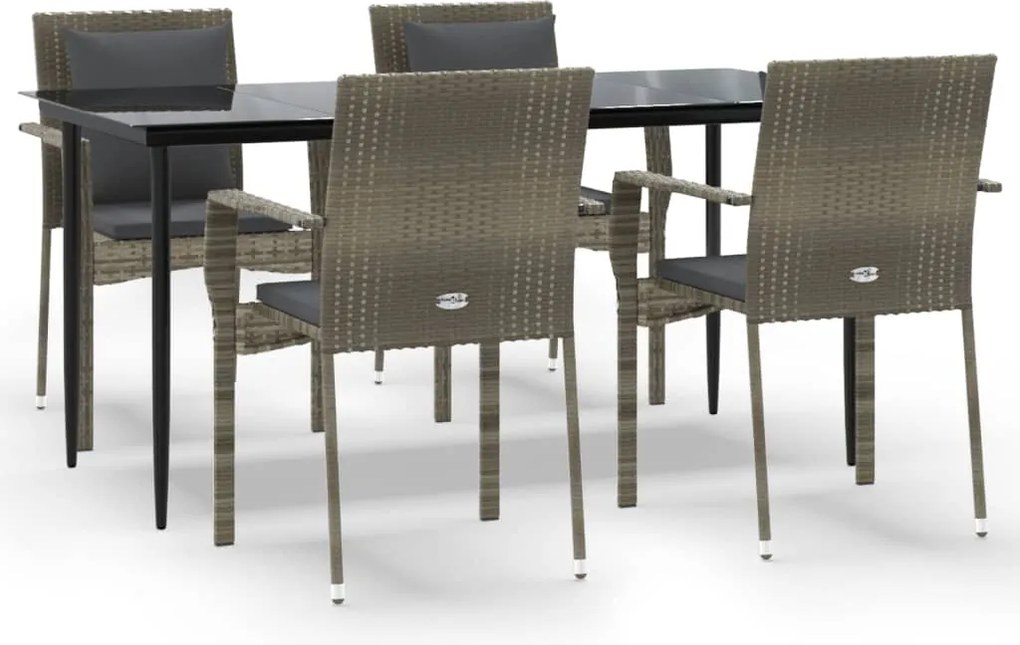 vidaXL Set mobilier grădină cu perne, 5 piese, negru și gri, poliratan