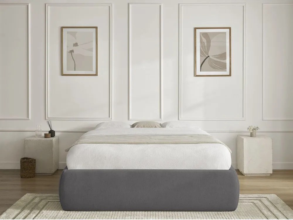 Pat matrimonial gri închis tapițat cu spațiu de depozitare/fără tăblie cu somieră 160x200 cm Inera – Bobochic Paris
