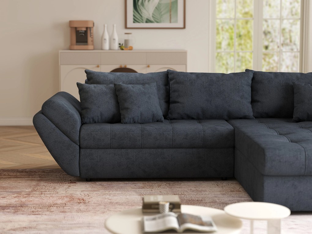 Colțar extensibil dumonde cu ladă de depozitare si sezut confortabil din spuma high-density, Loana Enjoy Antracit II 270x185 cm