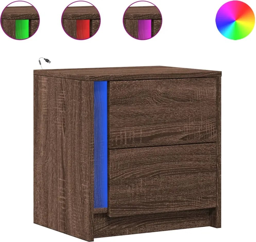 vidaXL Noptieră cu lumini LED, stejar maro, lemn prelucrat