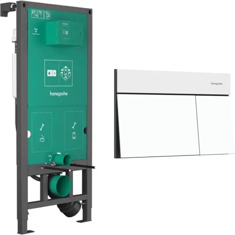 Rezervor incastrat Hansgrohe iFrame 112 cm pentru vas WC suspendat si clapeta iFrame Element E alb mat