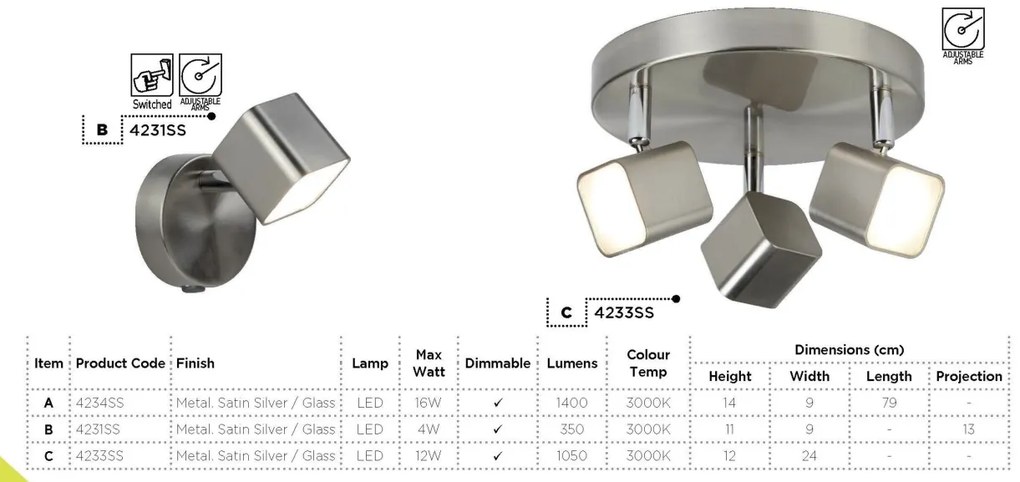 Lustra LED moderna cu 4 spoturi directionabile Quad 4234SS SRT
