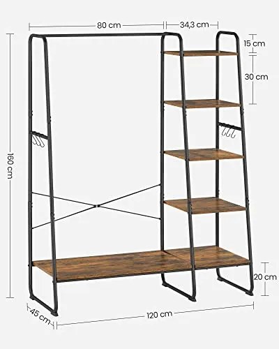 Cuier, Vasagle, Negru, 120×45×160 cm