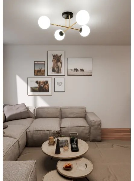 Lustră pe tijă MAGNUM 4xE14/10W/230V alb/auriu/negru