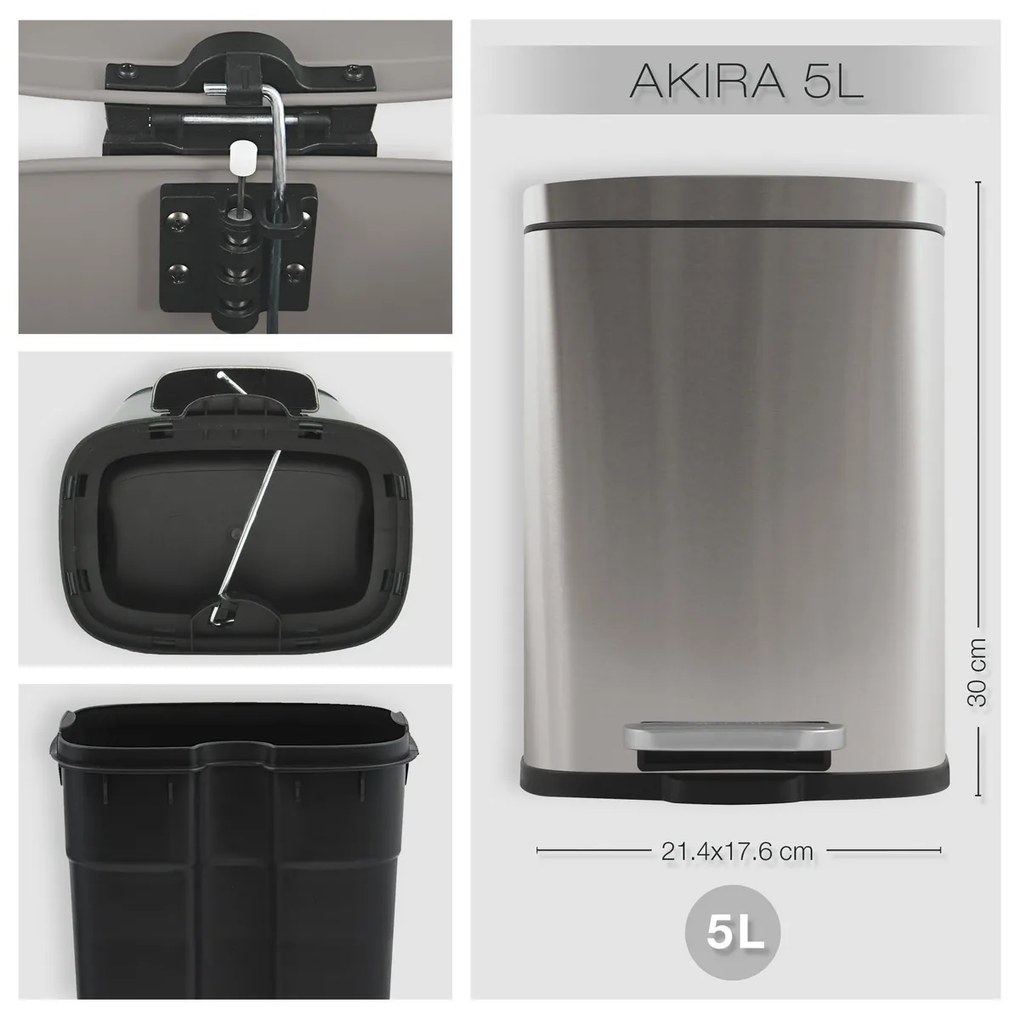 Spirella Coș de gunoi cu pedală Akira 5 l, oțelinoxidabil periat