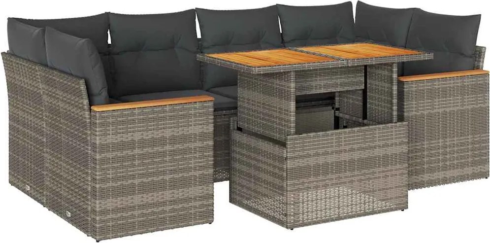 vidaXL Set mobilier grădină cu perne 6 piese gri poliratan/lemn acacia