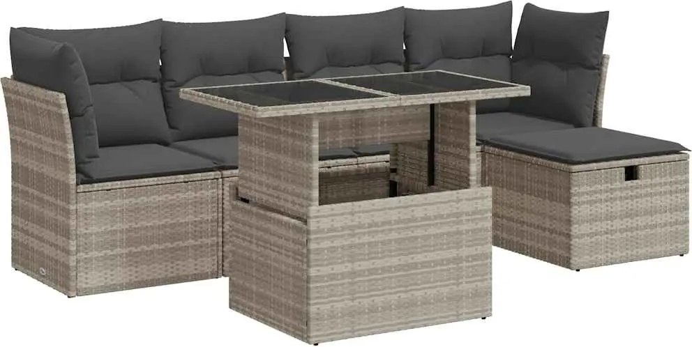 vidaXL Set canapele de grădină cu perne, 6 piese gri deschis poliratan