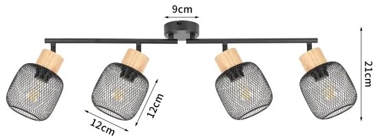 Brilagi - Plafonieră cu spoturi BASKLITE 4xE27/15W/230V lemn de cauciuc/negru