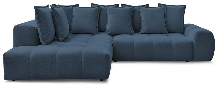 Colțar albastru închis extensibil/cu spațiu de depozitare cu tapițerie din chenille (cu colț pe partea stângă/în formă de ”L”) Everest – Bobochic Paris