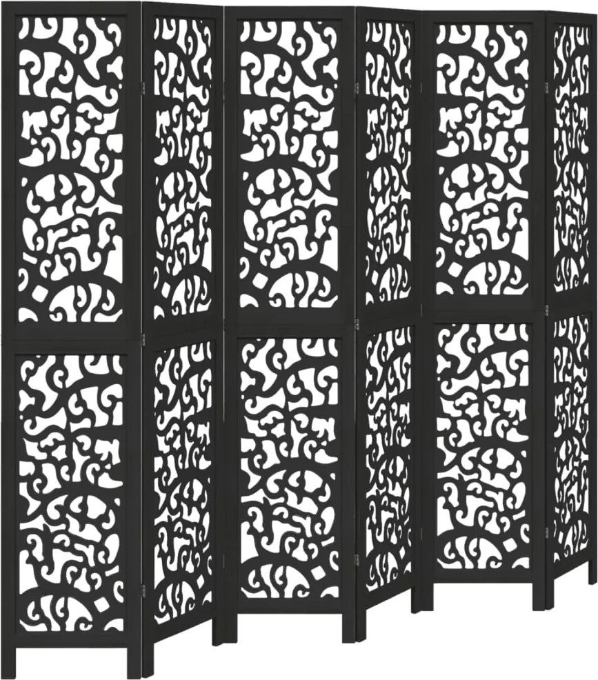 vidaXL Paravan de cameră cu 6 panouri, negru, lemn masiv paulownia