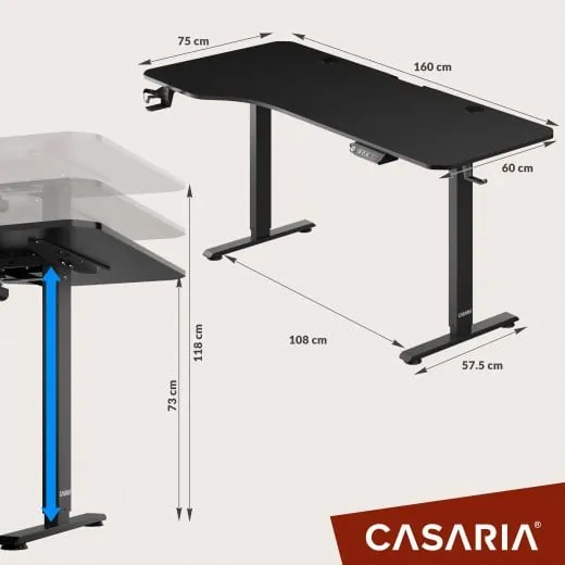 Deuba Birou de birou reglabil pe inaltime negru-160x75x118 cm