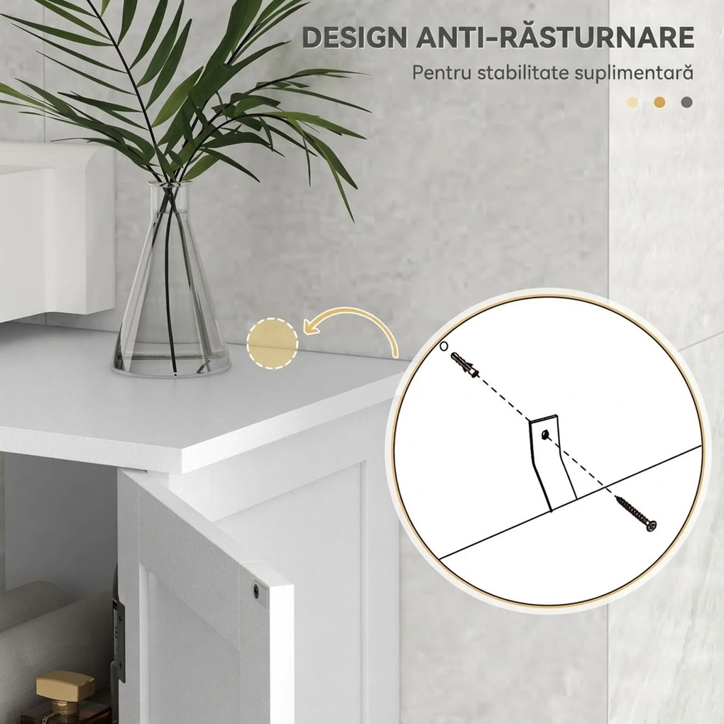 kleankin Dulap Rustic pentru Chiuveta din Baie, Dulap de Depozitare pentru sub Chiuveta cu Usi Duble si Rafturi, Alb