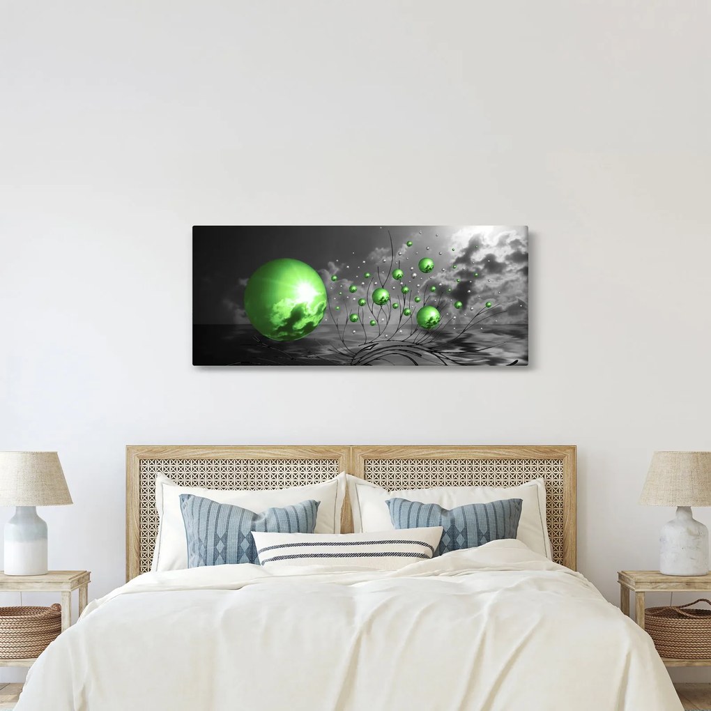 Tabloul bilelor verzi abstracte (120x50 cm)