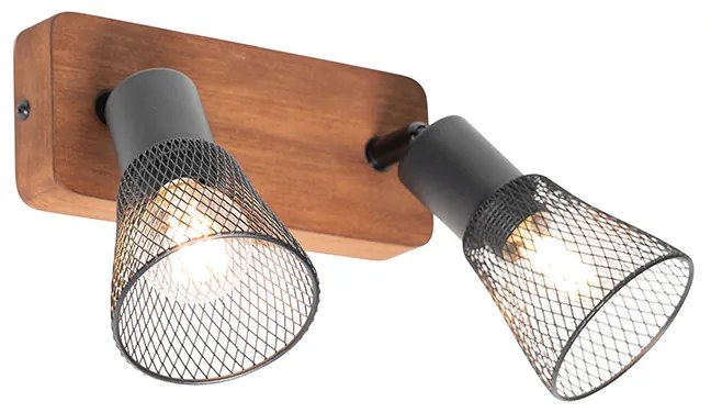 Spotlight industrial negru cu lemn 2 lumini - Kristina