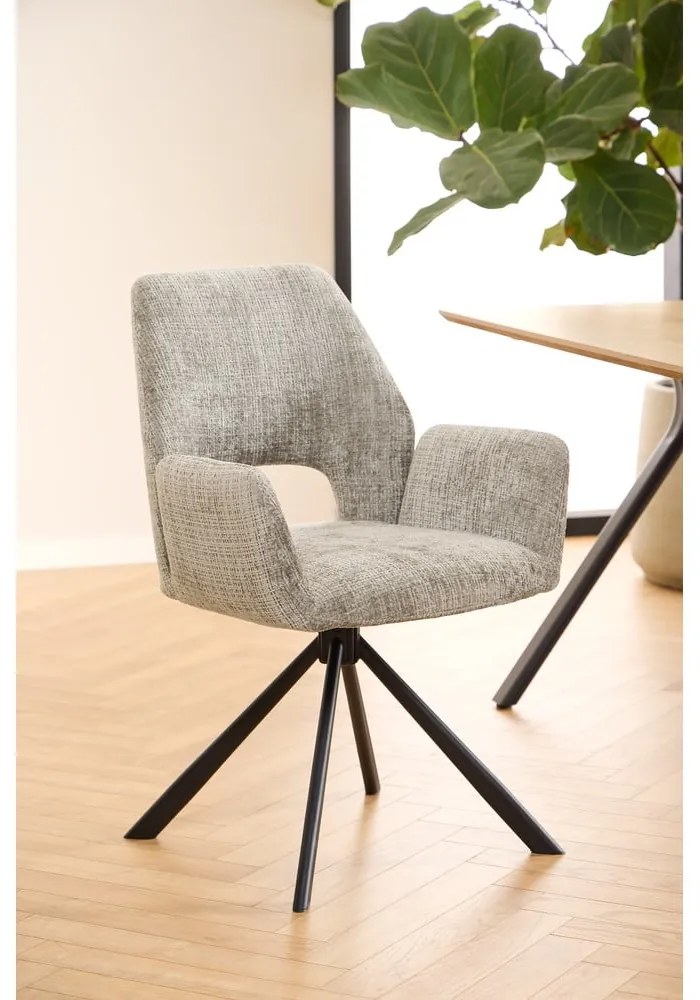 Scaun de sufragerie gri deschis cu cotiere tapițat Graham – Actona