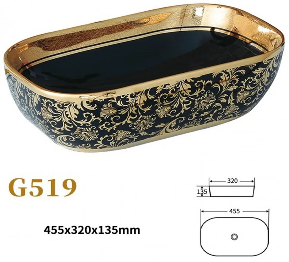 Lavoar Ceramic Premium, Oval Gold -Negru,46cm
