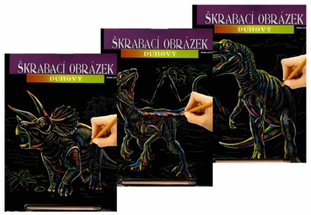 Imagine răzuibilă curcubeu A4 dinozaur 23x32cm 3 tipuri
