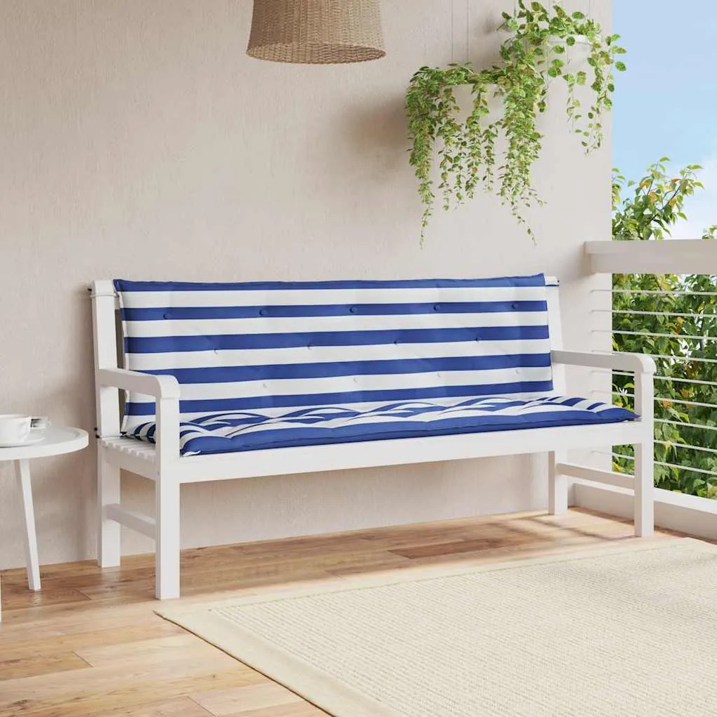 vidaXL Perne bancă, 2 buc., 150x50x7 cm dungi albastre și albe, oxford