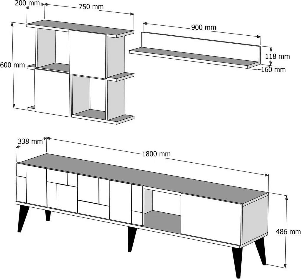 Perete TV Madrid Antracit și Nuc