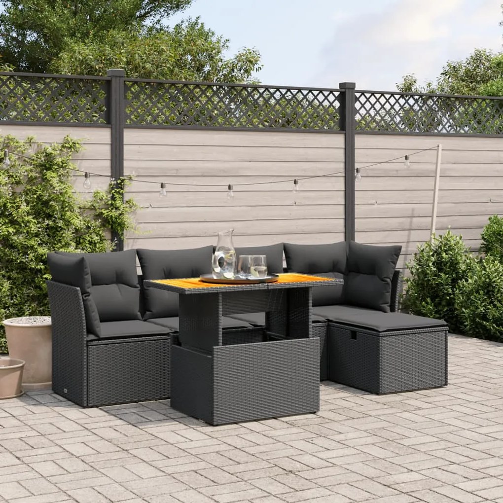 vidaXL Set mobilier de grădină cu perne, 6 piese, negru, poliratan