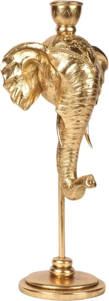 Sfeșnic din polirășină, auriu, model elefant, 35,5 x 16 x 11,5 cm, „Kerala”