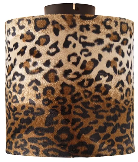 Plafonieră cu abajur negru mat cu imprimeu leopard 25 cm - Combi