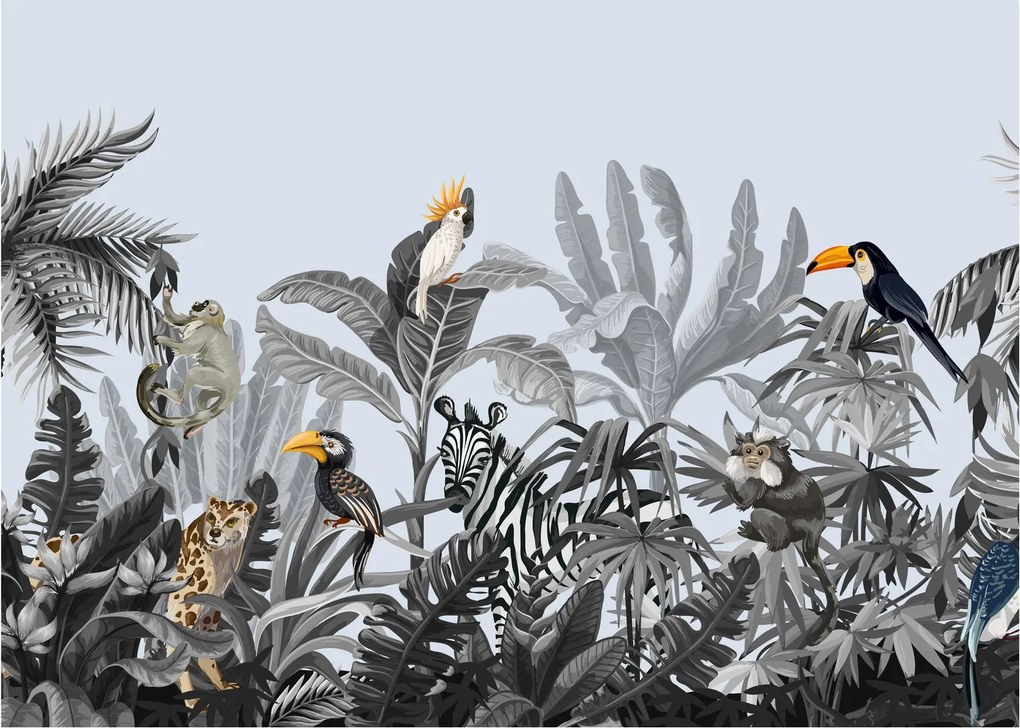 Tablou pe sticlă - Jungla ilustrată (70x50 cm)