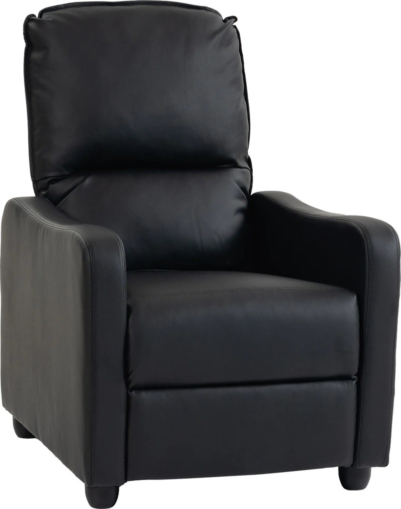 HOMCOM Fotoliu Relax Reclinabil Manual 155° cu Suport pentru Picioare, din Piele Ecologică PU, pentru Living și Dormitor, 69x91x100 cm, Negru | Aosom Romania