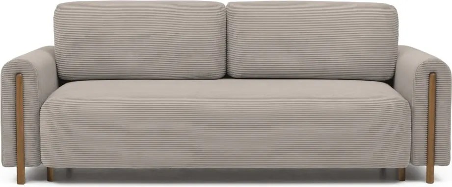 Canapea maro deschis extensibilă/cu spațiu de depozitare cu tapițerie din catifea reiată 244 cm Arcadova – ELTAP