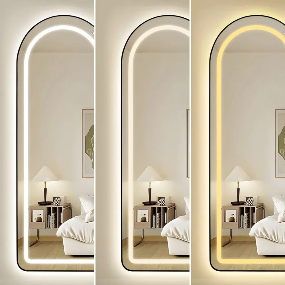 Oglinda LED Ovala 50x160 cm, Iluminare 3 Nuanțe, Touch Control & Design Premium Rama Neagra