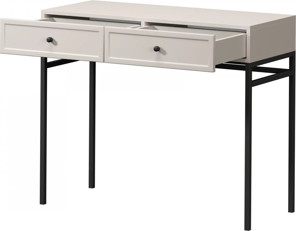 Consolă / măsuță toaletă Lorini 100 cm cu sertare - cașmir / mânere negre / cadru