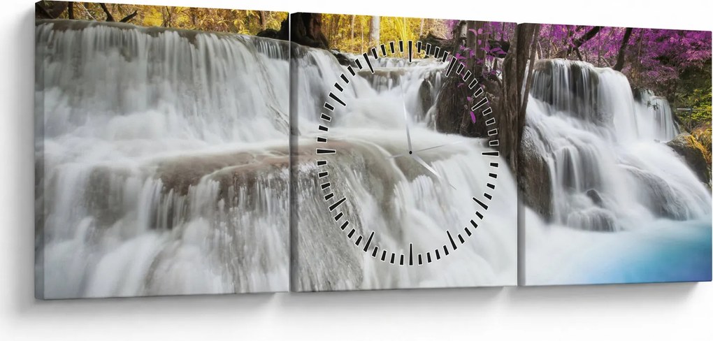 Tablou cu Erawan cascadă în pădure (cu ceas) (90x30 cm)