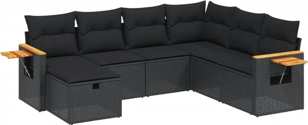 vidaXL Set canapele de grădină cu perne, 7 piese, negru, poliratan