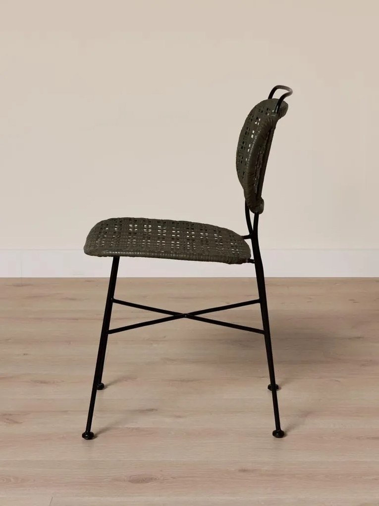 Scaun verde din metal si rattan, "Auro"