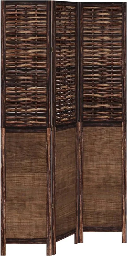 vidaXL Paravan cameră 3 panouri, maro închis, lemn masiv paulownia